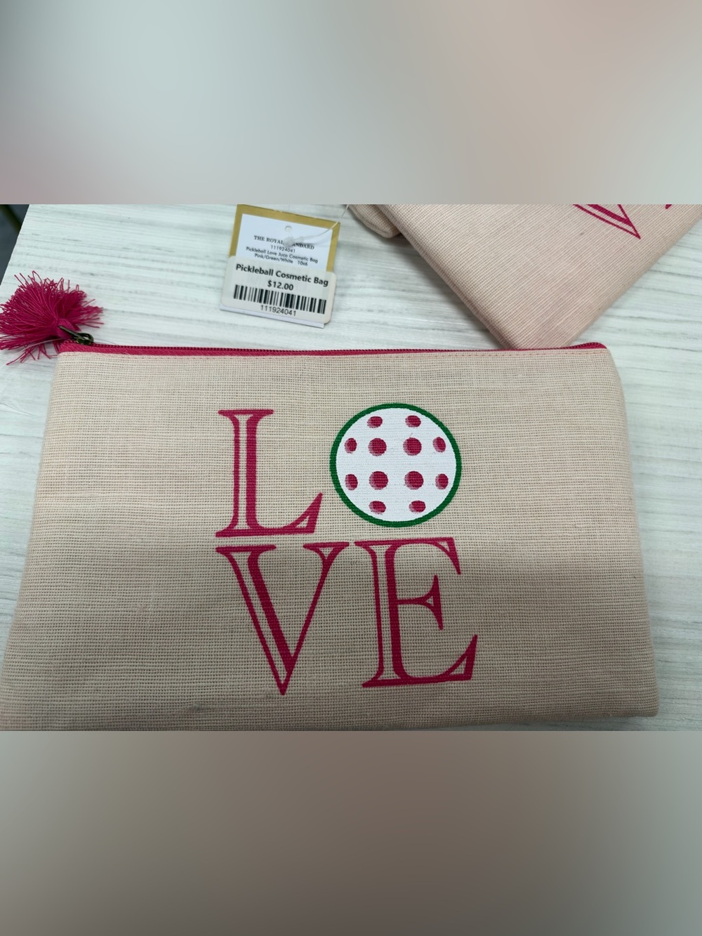 LOVE Graphic Cosmetic Pouch - Pink with Green Accent